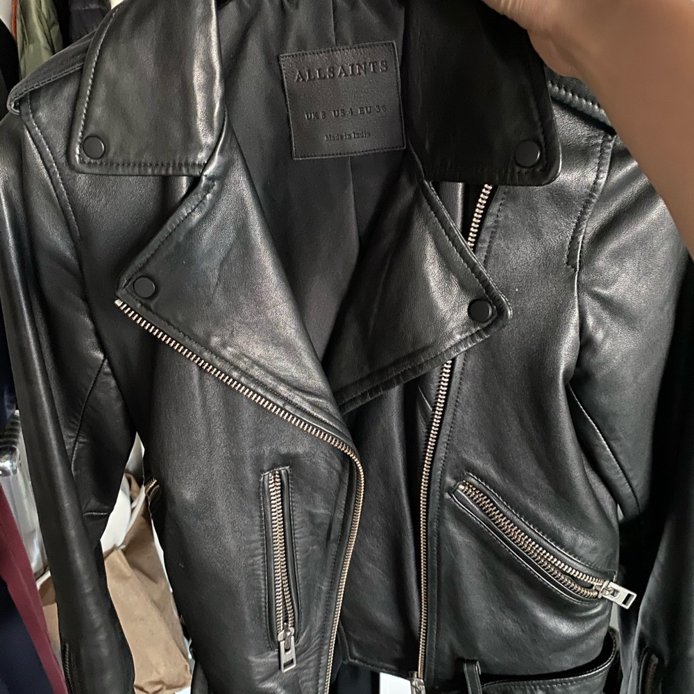SOLD!! All Saints BALFERN LEATHER BIKER JACKET US4 - Picture 5 of 12